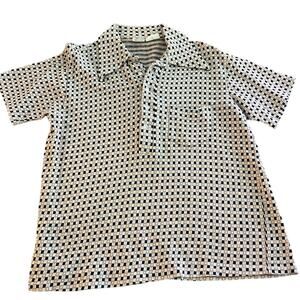 Vintage Polyester Tan Black Ely Checkered 70s Polo-Size Large